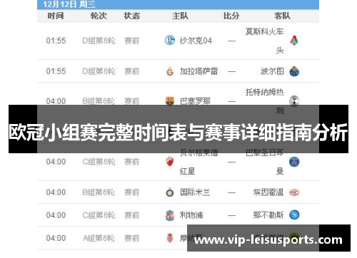 欧冠小组赛完整时间表与赛事详细指南分析